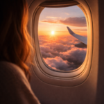 Flug in den Urlaub bei Sonnenuntergang Flug in den Urlaub bei Sonnenuntergang